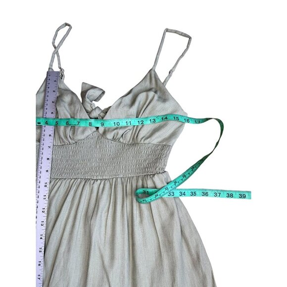 IRIS Dress Womens Olive Green Smocked Waist Ruffled Mini Dress Size L - Picture 4 of 7